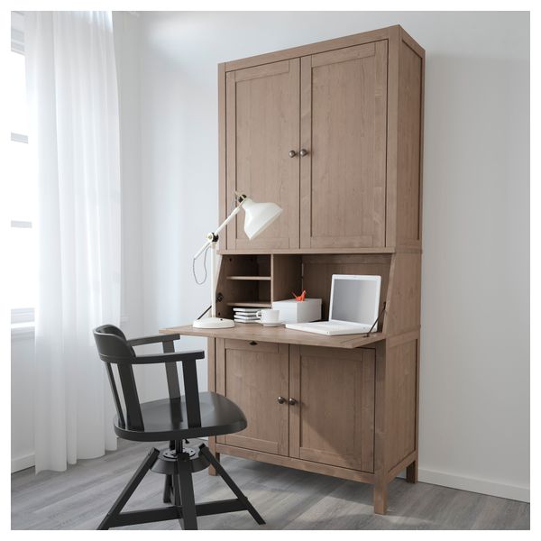 Бюро с дополнительным модулем ХЕМНЭС, серо-коричневый (89x197 см) - фото 2