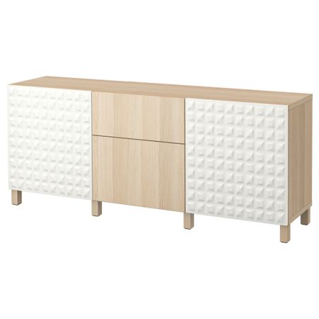 Комбинация для хранения с ящиками БЕСТО, Дьюпвикен белый, Лаппвикен под беленый дуб (180x40x74 см)