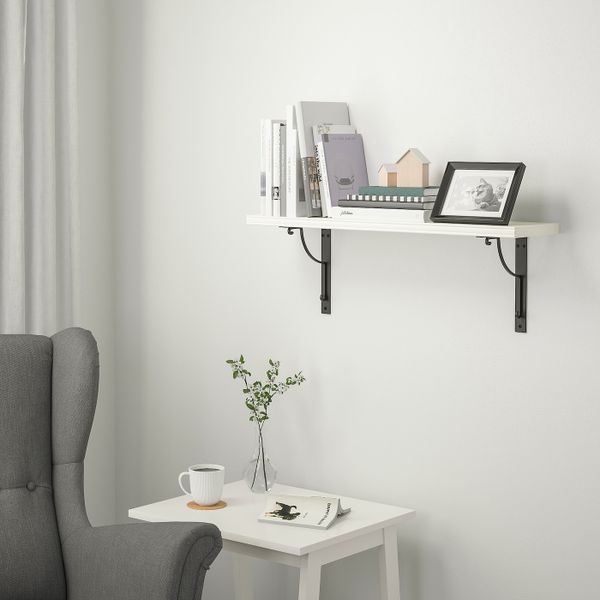 Полка навесная, белый, черный, 80x20 см IKEA БЕРГСХУЛЬТ / ЭКБИ ХОЛЬ 192.946.20 - фото 2