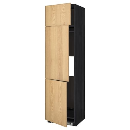 Высокий шкаф для холодильника или морозильника, с 3 дверями МЕТОД, черный, Экестад дуб
