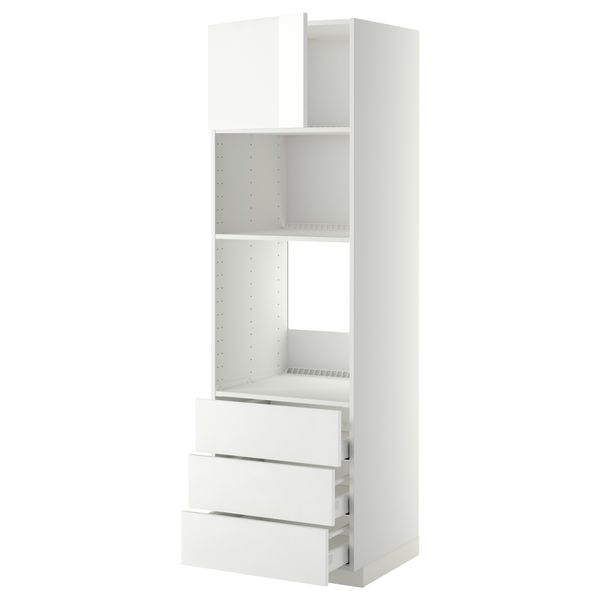 Высокий шкаф для духовки/СВЧ дверца, 3 ящика МЕТОД / МАКСИМЕРА, белый, Рингульт белый - фото 1