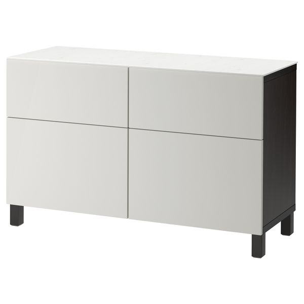 Комбинация для хранения с дверцами, ящиками БЕСТО, черно-коричневый, Лаппвикен светло-серый (120x42x74 см) - фото 1