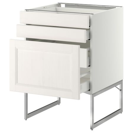 Напольный шкаф 3 фронтальных панели, 2 нижних, 2 средних ящика МЕТОД / МАКСИМЕРА, белый, Лаксарби белый