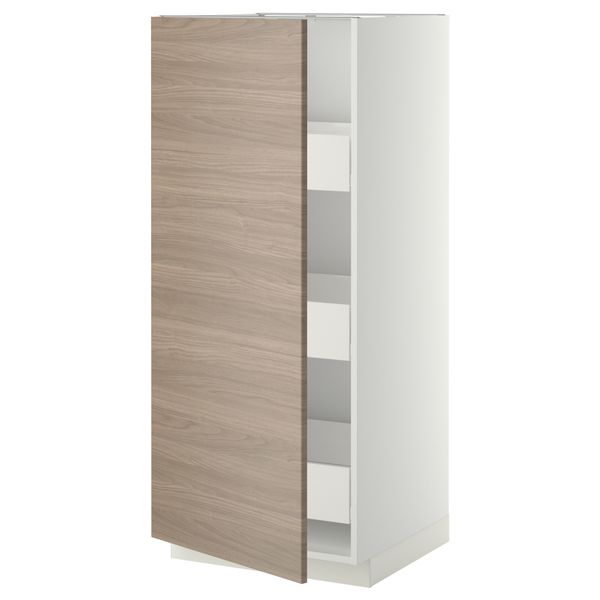 Высокий шкаф с ящиками МЕТОД / ФОРВАРА, белый, Брокхульт светло-серый (60x60x140 см) - фото 1