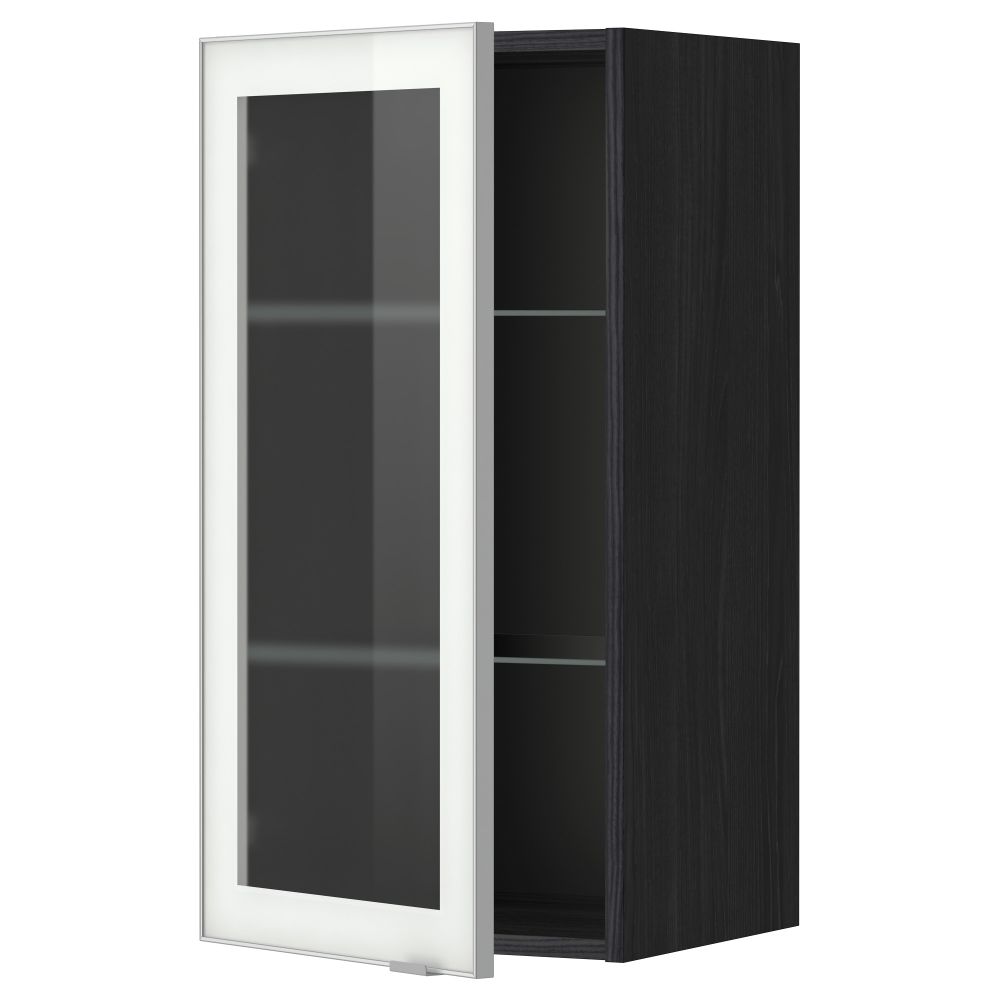 Навесной шкаф с полками, стекляными дверцы МЕТОД, черный, Ютис матовое стекло - схема-чертеж с размерами