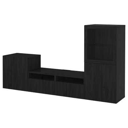 Шкаф для ТВ, комбинированный, стекляные дверцы, 240x40x128 см, Lappviken, Sindvik черно-коричневый прозрачное стекло IKEA BESTÅ