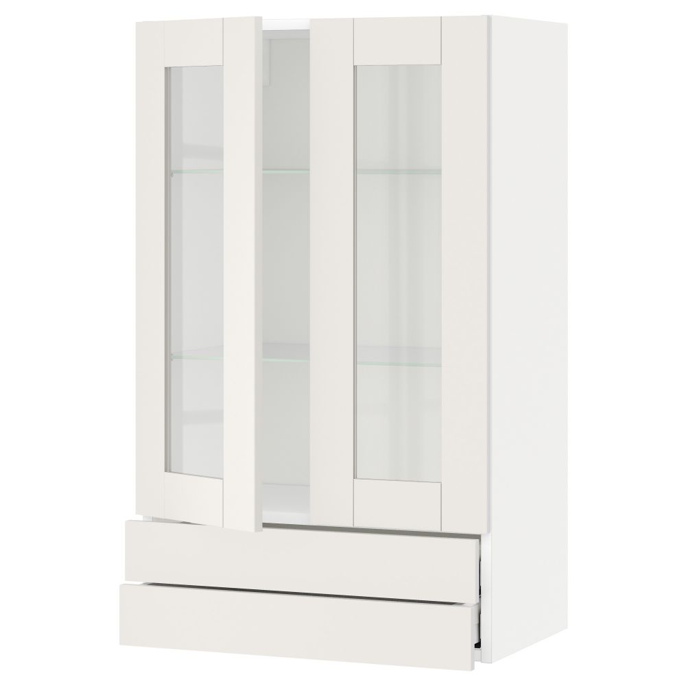 Навесной шкаф, 2 стеклянные дверцы, 2 ящика МЕТОД / МАКСИМЕРА, белый, Сэведаль белый - схема-чертеж с размерами