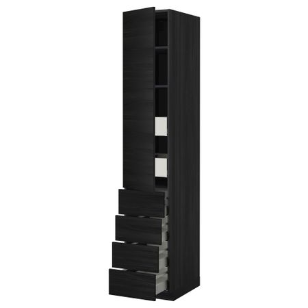 Высокий шкаф с полками/6 ящик, дверцами, 4 фронтальные панели МЕТОД / МАКСИМЕРА, черный, Тингсрид черный