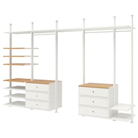 ELVARLI Гардероб, комбинация - белый/бамбук 385x51x222-350 см