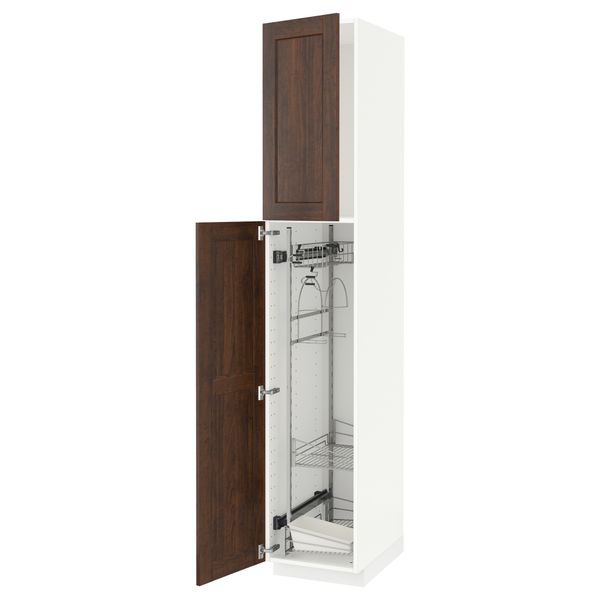 Высокий шкаф с отделением для аксессуаров, для уборки МЕТОД, белый, Эдсерум коричневый - схема-чертеж с размерами