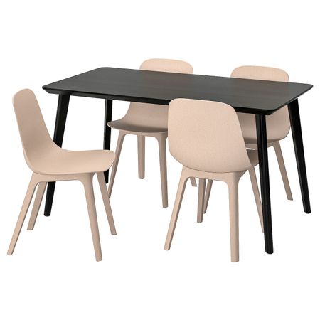 Стол и 4 стула, черный-бежевый 140x78 см IKEA LISABO ЛИСАБО / ODGER ОДГЕР 992.597.12