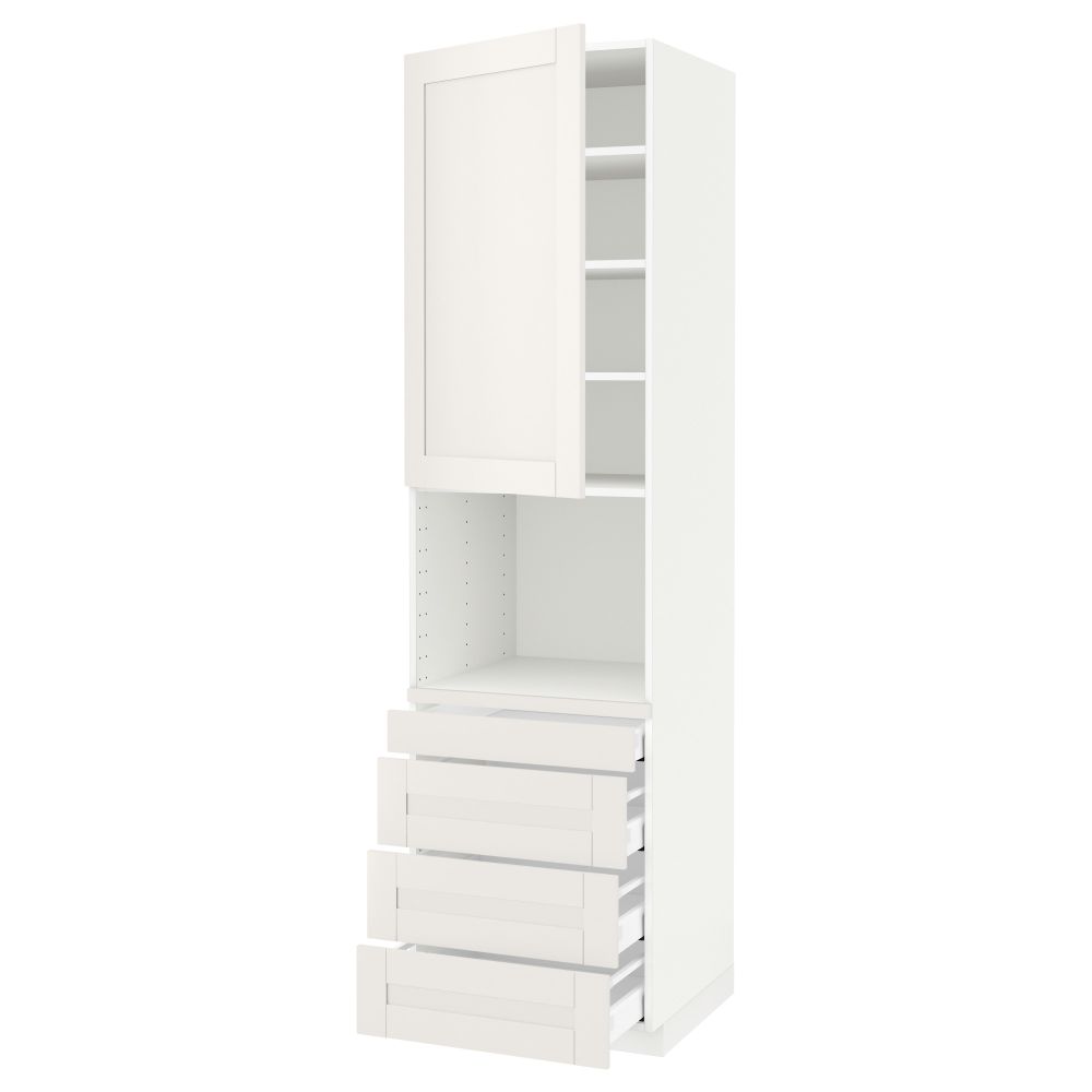 Высокий шкаф для комбинированния СВЧ, 4 ящика МЕТОД / МАКСИМЕРА, белый, Сэведаль белый - схема-чертеж с размерами