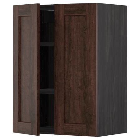 Навесной шкаф с полками/2дверцы, черный/Эдсерум коричневый 60x80 см IKEA МЕТОД 393.021.91