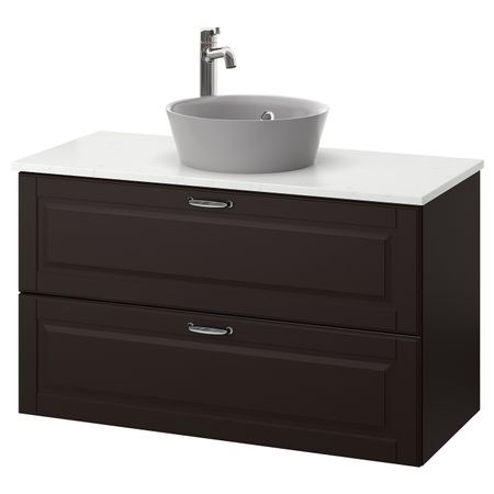 Шкаф со столешницей 40см раковина, Кашён темно-серый, под мрамор ВОКСНАН смеситель 102x49x75 см IKEA ГОДМОРГОН/ТОЛКЕН / КАТТЕВИК