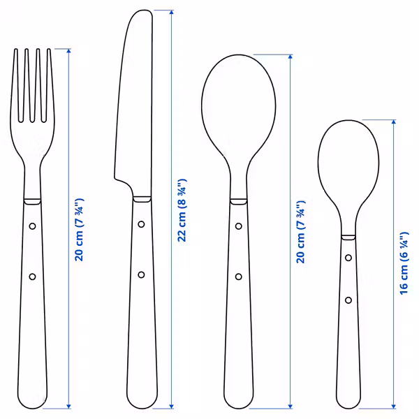 DOFTSKÖLD ДОФТСКЁЛЬД Столовый набор,24 предмета - чёрный - схема-чертеж с размерами