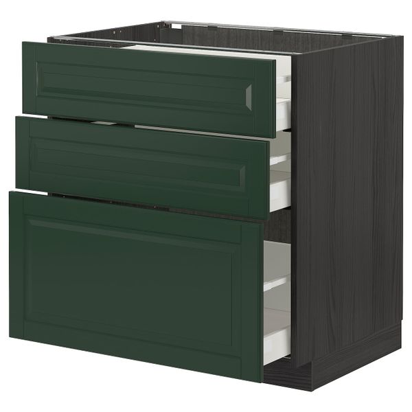 Напольный шкаф с 3 ящиками, черный/Будбин темно-зеленый 80x60 см IKEA МЕТОД / МАКСИМЕРА 493.145.13 - схема-чертеж с размерами