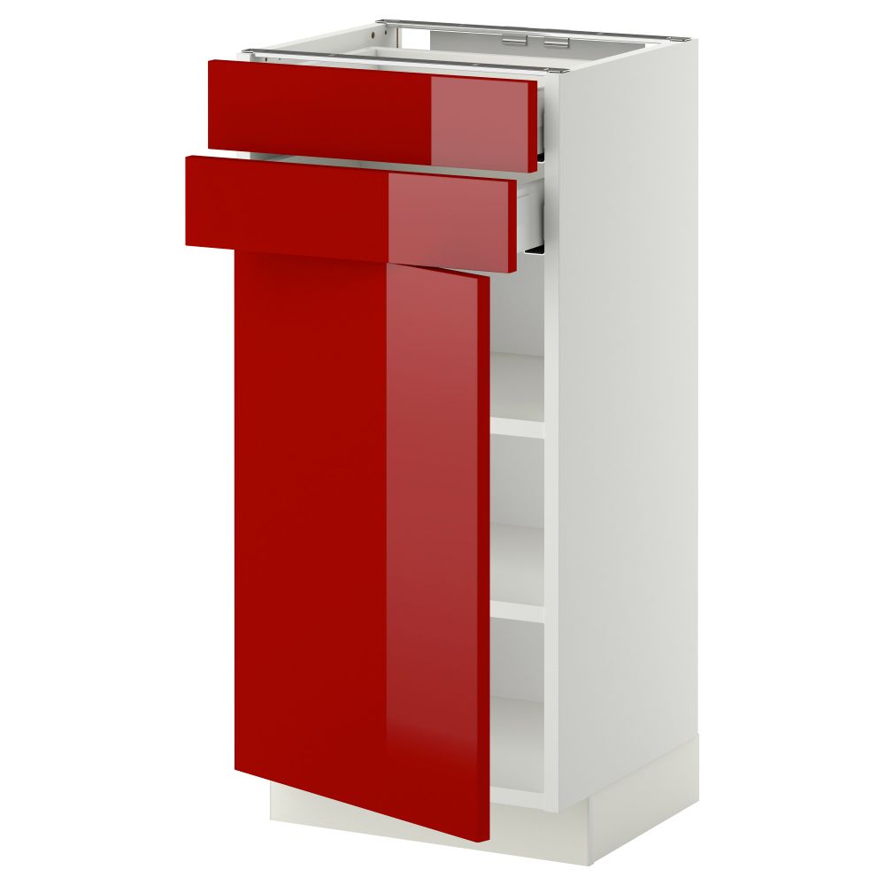 Напольный шкаф с дверцей, 2 ящиками МЕТОД / МАКСИМЕРА, белый, Рингульт красный - схема-чертеж с размерами