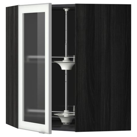 Угловой навесной шкаф с вращающающейся секцией, стеклянными дверцами МЕТОД, черный, Ютис матовое стекло