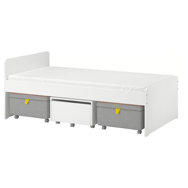 Каркас кровати+секции, белый, серый 90x200 см IKEA SLÄKT СЛЭКТ 392.847.81 - фото 1