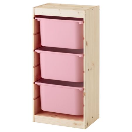 Комбинация для/хранения+контейнеры, светлая беленая сосна, розовый 44x30x91 см IKEA ТРУФАСТ 192.223.79