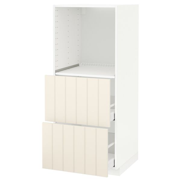 Высокий шкаф с 2 ящиками для/духовки, белый/Хитарп белый с оттенком 60x60x140 см IKEA METOD МЕТОД / MAXIMERA МАКСИМЕРА - схема-чертеж с размерами