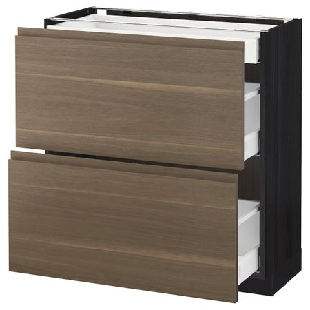 Напольный шкаф/2фасада/3ящика, черный/Воксторп грецкий орех 80x37 см IKEA МЕТОД / МАКСИМЕРА 792.387.49