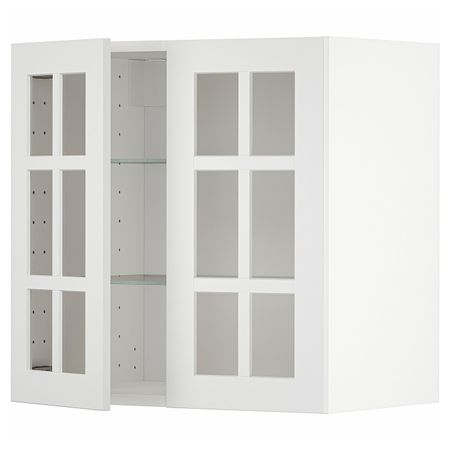 Навесной шкаф/полки/2стеклян двери, белый/Стенсунд белый 60x60 см IKEA METOD МЕТОД 194.097.77