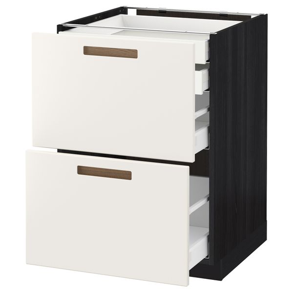 Напольный шкаф 2 фронтальные панели, 2 нижних, 1 средний, 1 высокий ящик МЕТОД / МАКСИМЕРА, черный, Мэрста белый - схема-чертеж с размерами