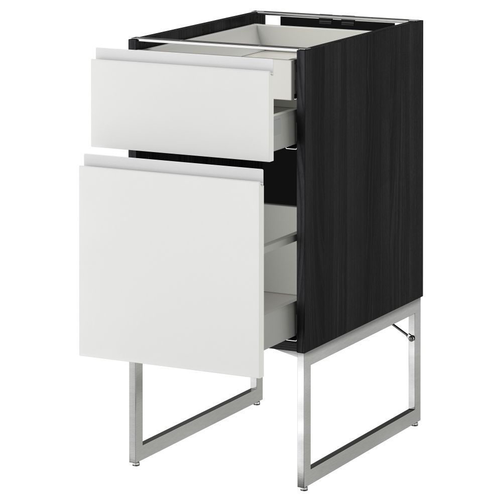 Напольный шкаф 2 фронтальных панели, 2 нижних,1 встроенный ящик МЕТОД / МАКСИМЕРА, черный, Нодста белый - схема-чертеж с размерами