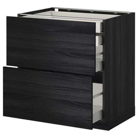 Напольный шкаф 2 фронтальные панели, 2 нижних, 1 средний, 1 высокий ящ, черный, Тингсрид черный 80x60 см IKEA МЕТОД / МАКСИМЕРА