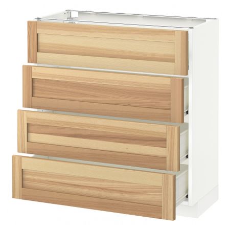 Напольный шкаф 4 фронтальных панели, 4 ящика МЕТОД / ФОРВАРА, белый, Торхэмн ясень