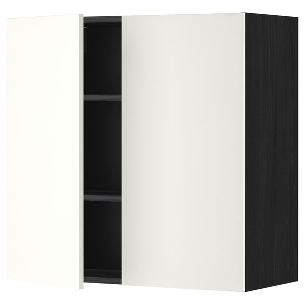 Навесной шкаф с полками, 2 дверцы МЕТОД, черный, Хэггеби белый - схема-чертеж с размерами