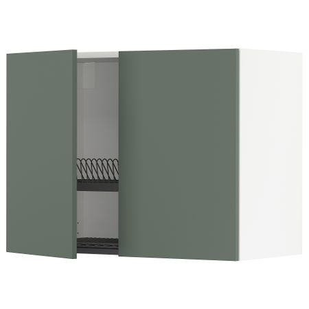 Навесной шкаф с сушилкой, 2 дверцы, белый, Bodarp серо-зеленый, 80x60 см IKEA METOD МЕТОД 394.664.46