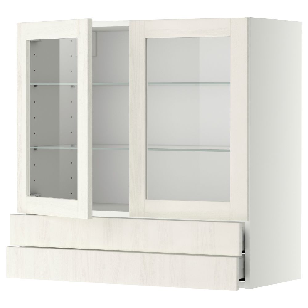 Навесной шкаф, 2 стеклянные дверцы, 2 ящика МЕТОД / МАКСИМЕРА, белый, Росдаль белый - схема-чертеж с размерами