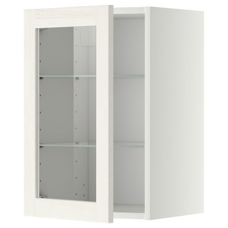 Навесной шкаф с полками, стекляными дверцы МЕТОД, белый, Росдаль белый