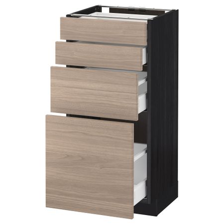 Напольный шкаф 4 фронтальных панели, 4 ящика МЕТОД / МАКСИМЕРА, черный, Брокхульт светло-серый