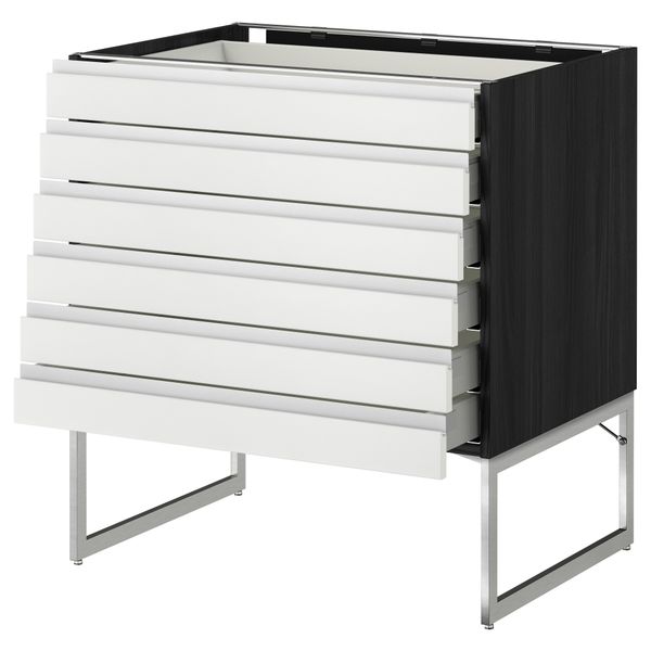 Напольный шкаф 6 фронтальных панелей, 6 нижних ящиков МЕТОД / МАКСИМЕРА, черный, Нодста белый - схема-чертеж с размерами