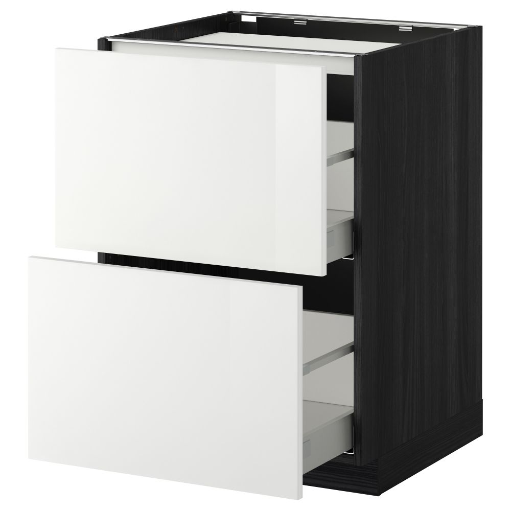 Напольный шкаф, 2 фронтальных панели, 3 ящика МЕТОД / МАКСИМЕРА, черный, Рингульт белый - фото 1