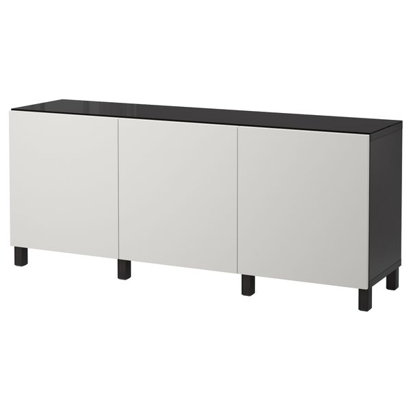 Комбинация для хранения с дверцами БЕСТО, черно-коричневый, Лаппвикен светло-серый (180x40x74 см) - фото 1