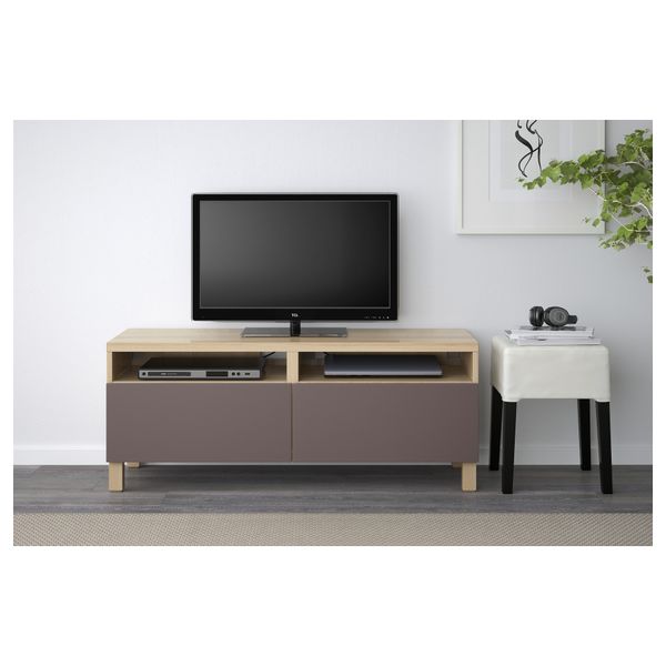Тумба для ТВ с ящиками БЕСТО, под беленый дуб, Вальвикен темно-коричневый (120x40x48 см) - фото 2