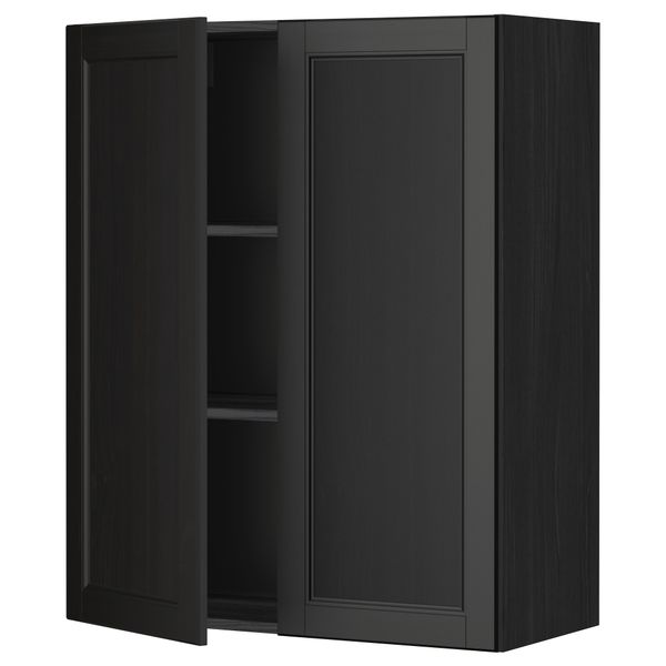 Навесной шкаф с полками, 2 дверцы МЕТОД, черный, Лаксарби черно-коричневый - схема-чертеж с размерами