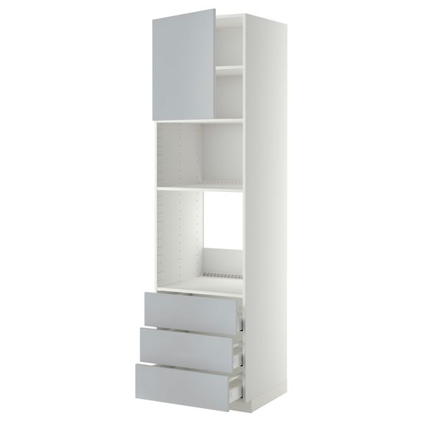 Высокий шкаф для духовки/СВЧ дверца, 3 ящика МЕТОД / МАКСИМЕРА, белый, Веддинге серый - фото 1