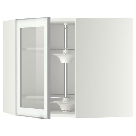 Угловой навесной шкаф с вращающающейся секцией, стеклянными дверцами МЕТОД, белый, Ютис матовое стекло