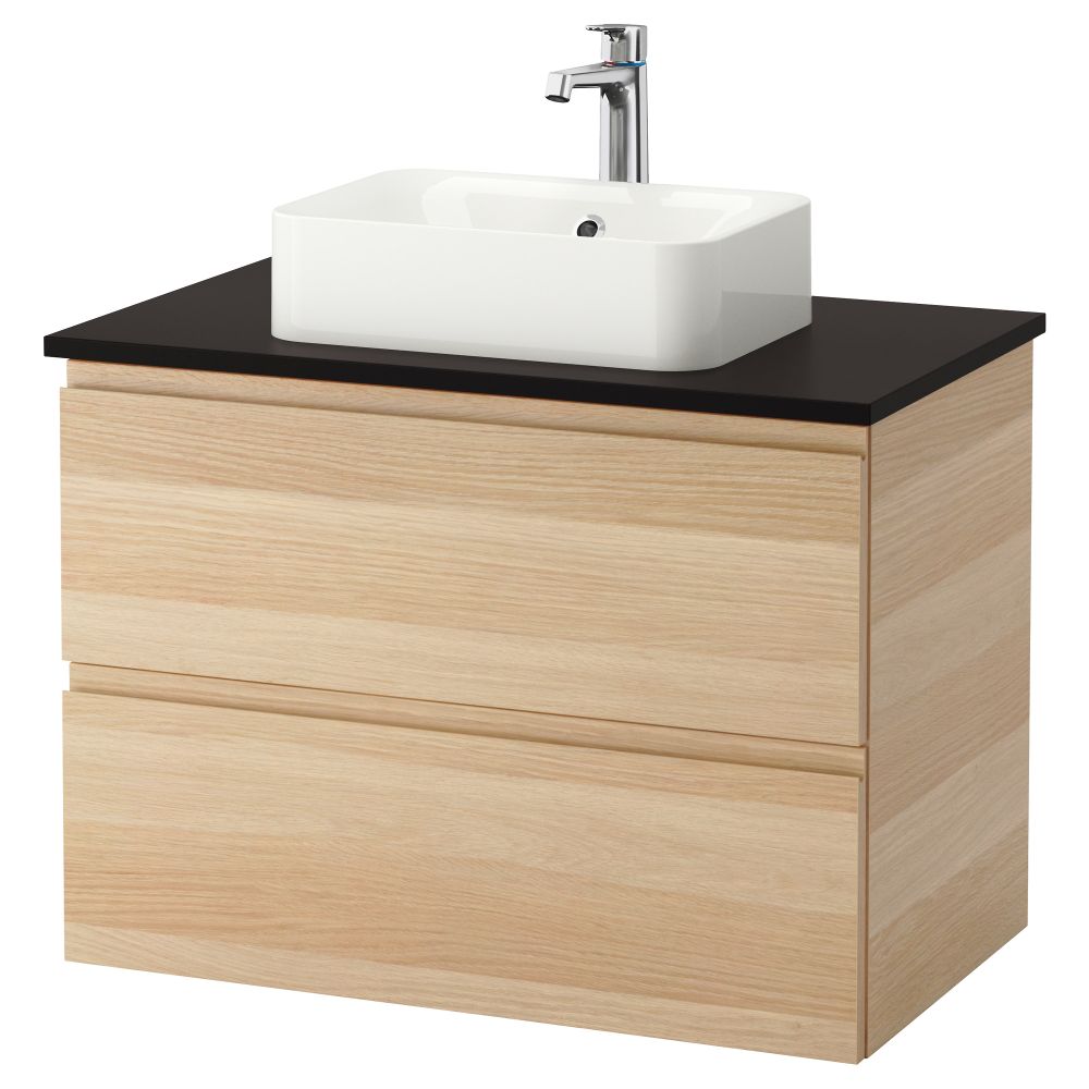 Шкаф со столешницей 45x32 раковина ГОДМОРГОН/ТОЛКЕН / ХОРВИК, под беленый дуб, антрацит (82x49x72 см) - фото 1