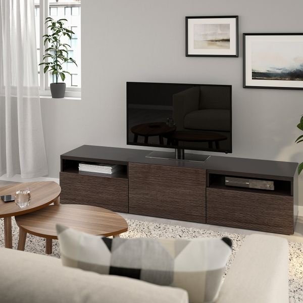 Тумба под ТВ, черно-коричневый, Сельсвикен глянцевый/коричневый, 180x40x38 см IKEA БЕСТО 592.503.51 - фото 2