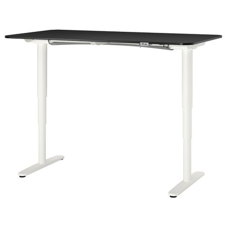 Стол/трансф, ясеневый шпон, черная морилка/белый 160x80 см IKEA BEKANT БЕКАНТ 392.818.48