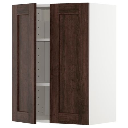 Навесной шкаф с полками/2дверцы, белый/Эдсерум коричневый 60x80 см IKEA METOD МЕТОД 594.444.39