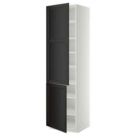 Высокий шкаф с полками, 2 дверцы МЕТОД, белый, Лаксарби черно-коричневый