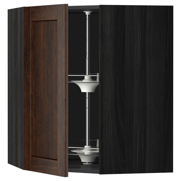 Угловой навесной шкаф с вращающейся секцией МЕТОД, черный, Эдсерум коричневый - схема-чертеж с размерами