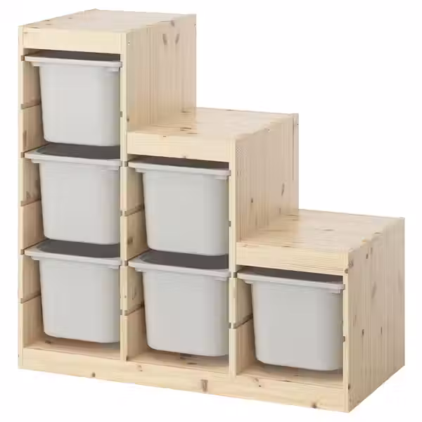 TROFAST Комбинация д/хранения+контейнеры - светлая беленая сосна/серый 94x44x91 см - фото 1